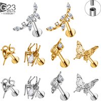 G23 Titanium 16G Butterfly Leaf Conch Labret Cartilage Tragus Monroe Lip Nose Helix Stud Earring Animal Piercing Kit Jewelry
