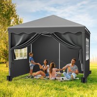 3x3m Pop Up Gazebo Marquee Outdoor Garden Party Tent ,Folding Camping Tent Canopy w/4 Sides & Sandbags Waterproof UV+50 Grey