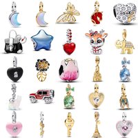 Fashionable 925 Silver Bee Castle Car Elephant Butterfly Key Pendant Suitable for European Bracelets DIY Jewelry Gifts