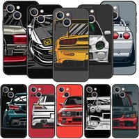 Luxury Phone Case For iPhone 11 12 13 15 16 14 Pro Max X XR XS 7 8 Plus 2020 Black Silicone Cover Funda Japan JDM Sports Car