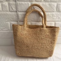 Natural Lafite Grass Handmade Woven Tote Bag Summer Countryside Style Beach Vacation Handbag, Women's Solid Color Shoulder Purse