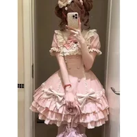 Lolita Kawaii Dress Women Princess Y2k Bow Even Party Clothing Cosplay Japanese Dresses Vintage Korea Outfits Short Sleeve