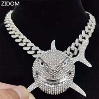 Big Size Shark Pendant Necklace For Men Hip Hop Bling Jewelry With Iced Out Crystal Miami Cuban Chain fashion jewelry
