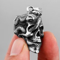 Gothic Stainless Steel Snake Winding Skull Pendant Necklace Men's Black Gun Plated Personality Necklace Jewelry Party Club Gift
