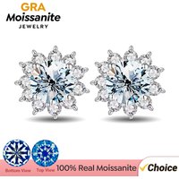 GRA Moissanite Diamond Unusual Halo Sun Flower Stud Earrings for Women 925 Sterling Silver Solitaire Wedding Party Fine Jewelry