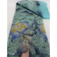 Luxury African Nigerian High-End Beaded Embroidery Lace with French Sequins Net Fabric for Women's Wedding Party Dresses