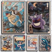 Retro Canvas Poster Prints Pokemon Gengar Blastoise Cartoon Character Picture Wall Art Home Bedroom Decor Gifts