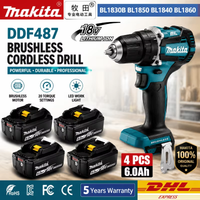 Original Makita 18V Akku-Bohrschrauber DDF487 Bürstenloser Hochdrehmoment-Bohrschrauber-Set + BL1860B BL1840 Lithium-Akku 6,0Ah Elektrowerkzeug-Set EU-Lager Schnelle Lieferung