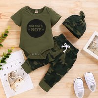 Ensemble de vêtements pour nouveau-né garçon de 0 à 18 mois, body à manches courtes + pantalon de Camouflage + chapeau, 3 pièces, tenues d'été pour tout-petits garçons