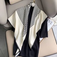 1pc 90×90CM New Summer Fashion Women Geometric Stripe Printing Square Silk Scarf Sun Protection Travel Outer Shawl