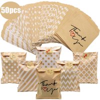 25/50Pcs 13x18cm Thank You Kraft Paper Candy Bags Wedding Favors Biscuit Packaging Bag For Guest Birthday Party Decor Gift Pouch
