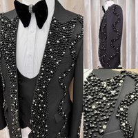 Handsome Beads Diamond Men Suits Slim Peaked Lapel Groom Tuxedos Party 3 Pieces Sets Male Prom Blazers Customized Homme