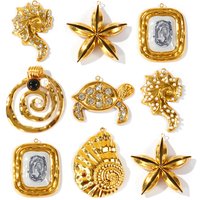 1 Piece Waterproof 304 Stainless Steel Charms Conch Turtle Flower 18K Gold Plated Pendants For DIY Necklace Jewelry Making