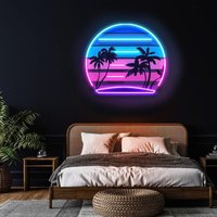 Tropical Retro Vintage Sunset Palm Tree Artwork LED Neon Sign Light Sunset Palm Treef Neon Sign for Bar Party Bedroom Wall Decor