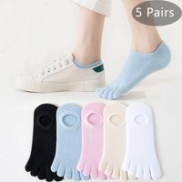 5 Pairs Summer Invisible Toe Socks Woman Girl Cotton Thin Solid Soft Shallow Mouth Breathable Deodorant No Show 5 Finger Socks