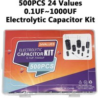 500PCS DIP Electrolytic Capacitors Kit 10V 16V 25V 50V 0.1uF-1000uF 24 Values Mixed Component Kit for DIY Electronic Projects