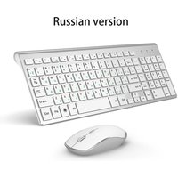 Russian layout 2.4G Wireless Keyboard and Mouse Set,Ergonomic USB Portable slim design, full size Keyboard Mouse silver white