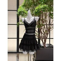 2-Colors Women Lace Embroidery Set Hollow Out V-Neck Sleeveless Camisole Top + High Waist A-Line Mini Skirt Sexy Female Suit