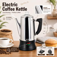 12-Cup Electric Coffee Percolator – Stainless Steel, Fast Brewing, Keep Warm with Auto Shut-Off, Reusable Filter,110V/220V 1000W