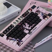 Pink Reze Keycaps Set,130 Keys Cherry Profile Side Print Shine Through Custom PBT Keycaps For MX Switches Mechanical Keyboard