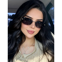 Luxury Brand Metal Circle Rimless Sunglasses Women Fashion Small Square Sun Glasses Trendy Alloy Frame Driving Eyewears UV400