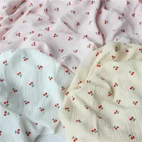 135x50cm New Style White Pink Yellow Fruit Double-layer Cotton Crepe Fabric, All Cotton Baby Gauze Sewing Cloth
