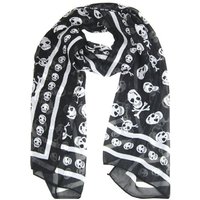 Black Chiffon Silk Feeling Skull Print Fashion Long Scarf Shawl Scaf Wrap For Women + Keyring