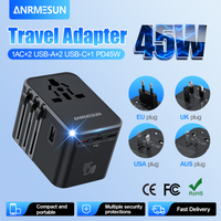 Adaptateur de voyage universel avec 4 prises ca, 2 ports USB, 3 types-c PD 45W, Charge d'alimentation rapide tout-en-un sur l'internation de prise ue US AUS