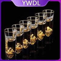YWDL 6-Piece Short Glass Set For Vodka Brandy Cocktail Gold Foil/Blue Peak Spirits Cups Crystal Glass Sake 15ml Drinking Cup