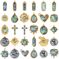 6Pcs Natural Texture Abalone Shell Pendant Cross Rectangle Heart Water Droplet Stainless Steel Waterproof Charms DIY Jewelry