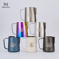 MUVNA Espresso Milk Pitcher, 350/450/600ml Coffee Milk Frothing Jug, Sharp Spout Latte Art Pitcher with Wide Thick Handle