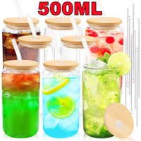 New 500ml Glass Cup With Lid and Straw Transparent Bubble Tea Cup Juice Glass Beer Can Milk Mocha Cups Breakfast Mug Drinkware