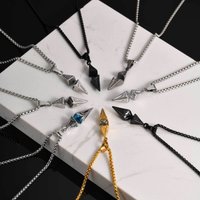 Vnox Stylish Blue Zircon Pendant Necklaces for Men Women, Stainless Steel Geometric Pendant Box Chain,Valentine's Birthday Gifts