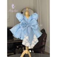 Customized Blue Flower Girl Dress For Wedding Tulle 3d Applqique Pearls Puffy Baby Kids Birthday First Communion Ball Gown