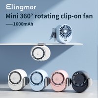 Mini 360° Rotatable Clip-on Fan 1600mAh USB Rechargeable Portable Turbine Fan 3 Speed Wind For Outdoor Sports Hiking