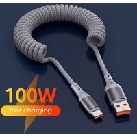 100W USB Type C PD Spring Cable Fast Charging 480Mbps Transmission USB C Data Cord For iPhone Huawei Xiaomi Samsung Phone Cable