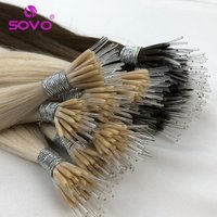 Straight Crystal Hair Extensions 100% Human Hair Nano Keratin European Elastic Ring Links Remy Human Hair Extensions 12-26 Inch