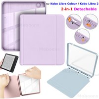 For Kobo Libra Colour/Libra 2 7" Detachable 2-in-1 Case Clear Acrylic Back Wake/Sleep PU Leather Cover Accessories Ebook Funda