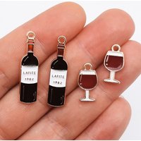 10Pcs Random Mix Wine Bottle & Wine Glass Alloy Charms Enamel Beverage Pendants DIY Handcraft Supplies For Bracelet Necklace