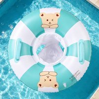 Cute Bear Inflatable Swimming Ring with Seat and Handles Pool Floats Ring for Summer Pool Beach Vacation Inflatable Pool Float