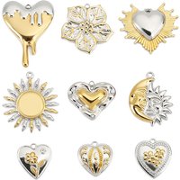 3pcs Stainless Steel Gradient Flower Heart Charms Two Tone Sun Smile Pendant for DIY Earring Necklace Jewelry Making Accessories