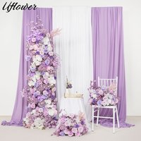 Uflower Purple Rose Pompom 5D Floral Arrangement Wedding Backdrop Arch KT Board Decor Flower Row Flower Ball Event Party Prop