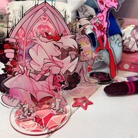 Hazbin Hotel Angel Dust/Addiction Badge Acrylic Standing Sign Clear Card Cosplay Colleagues Adorable Anime Peripheral Souvenir