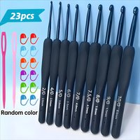 23Pcs Professional Crochet Hooks Set 2.0-6.0mm Black Ergonomic Soft Grip Knitting Needles with Stitch Markers DIY Weaving Tools
