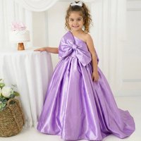 Snvdzo Flower Girl Dress Lilac Solid With Big Bow Single Shoulder For Wedding Birthday Party Prom Ball Evening Banquet Gown