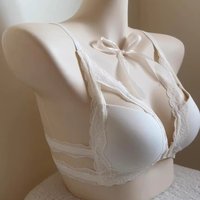 Front Button V-Neck Lace Bra Set, Small Chest Gathered, Top Support, Anti Sagging, No Steel Ring Underwear Two-Piece Set