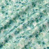 1meter Watercolor Green Floral Pure Cotton Plain Fabric Digital Printing DIY Handmade Craft Elegant Clothing Tablecloth Material