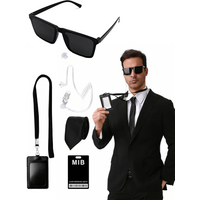 MIB Agent Costume Accessory Set Men Black Sunglasses Tie Earpiece ID Holder Halloween Cosplay Secret Service Agent Outfit Prop