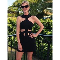 Elegant Women Hollow Out Dress Halter Sleeveless Cinched Waist Slim Zipper Mini Dress Fashion Summer 2026 Dress Vacation