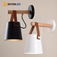 JOYINLED 2PCS Modern LED Wall Lamp Bedroom Bedside Living Room Nordic Belt Wooden Wall Lamp E27 90-260V Black White